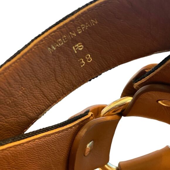 Lafayette 148 Sz 38/8 Brown Navy Blue Sabine Leather Canvas Classic Sandals - Picture 7 of 8